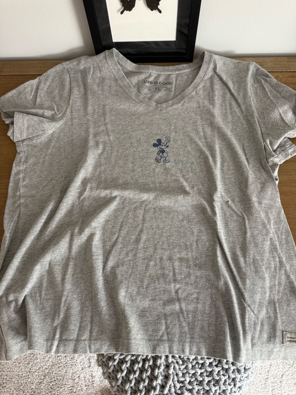 Life Is Good Gray Short Sleeve Tee with Small Navy Mickey